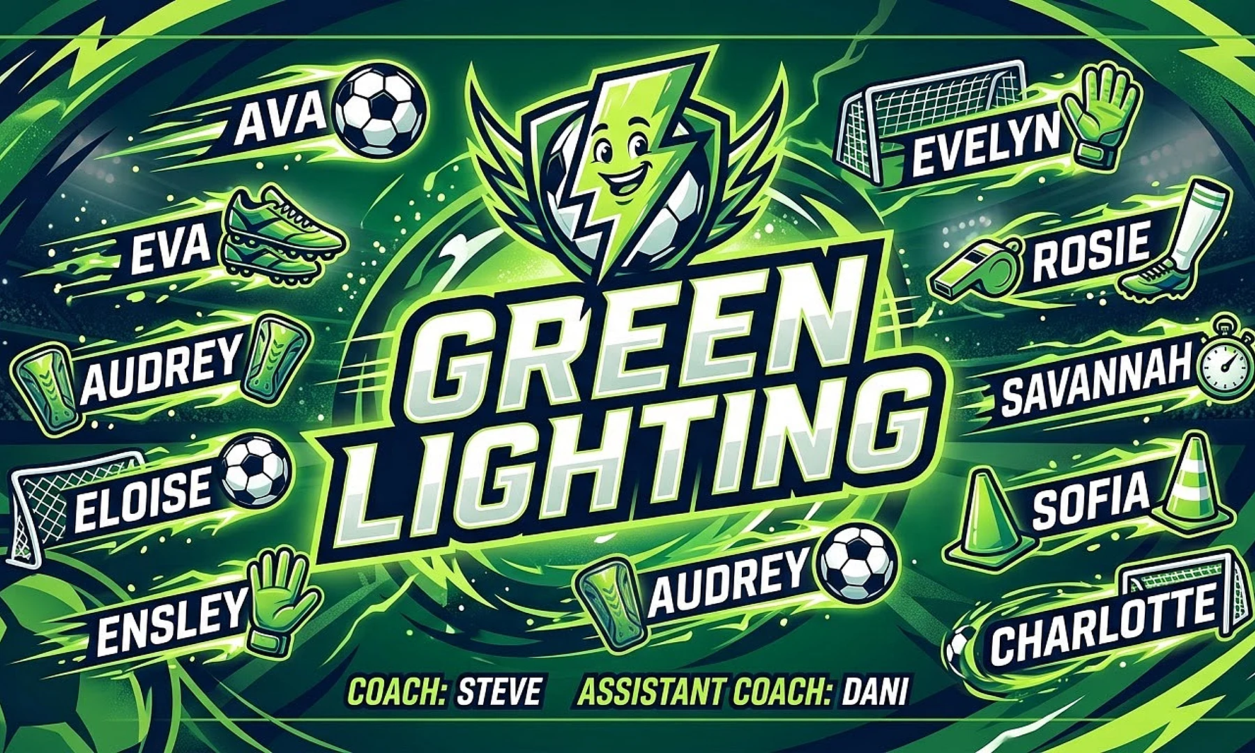 Green Lighting soccer team banner created with AI