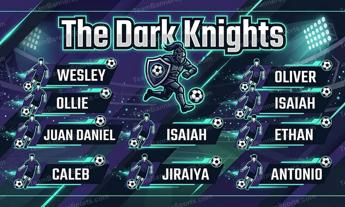 The Dark Knights soccer team banner created with AI