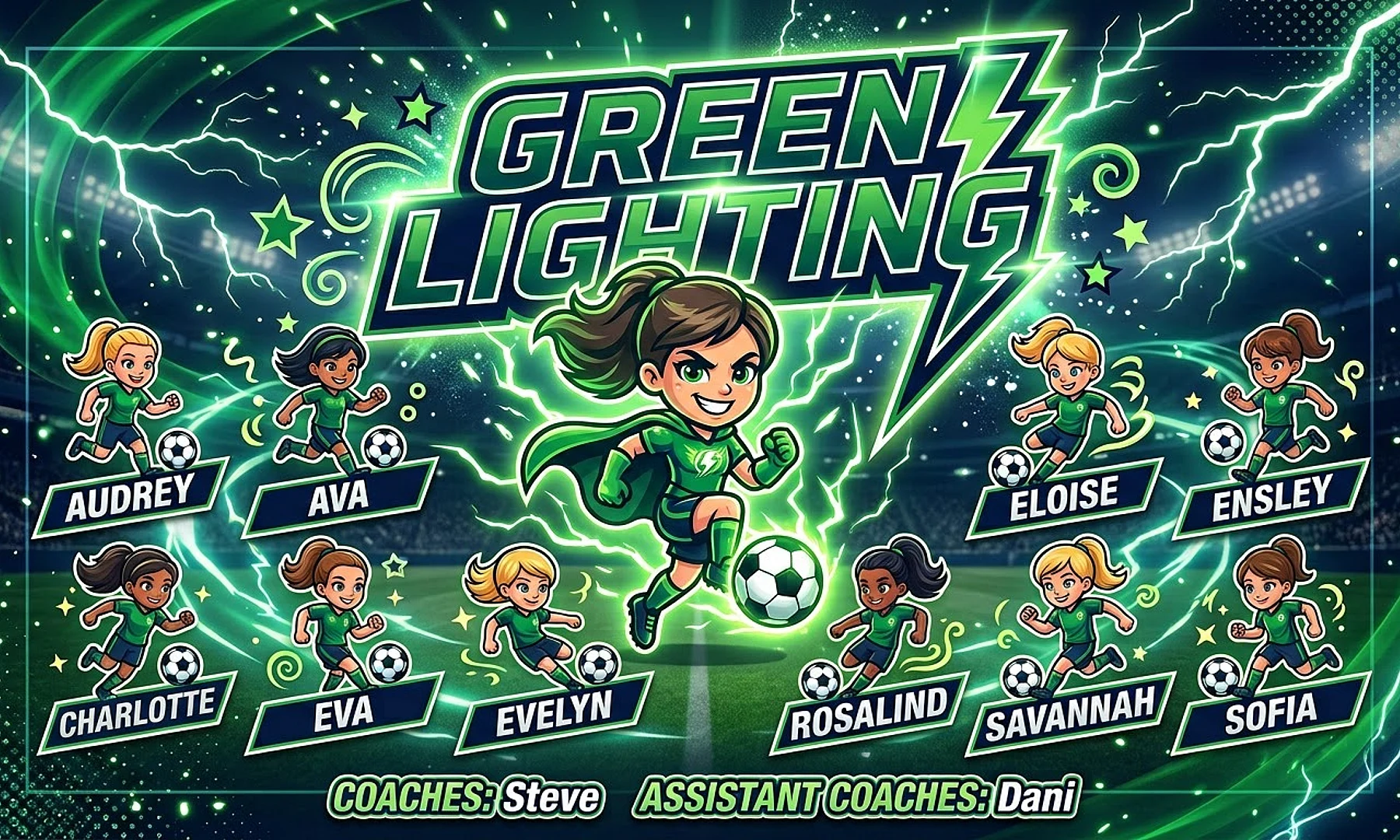 Green Lighting soccer team banner created with AI