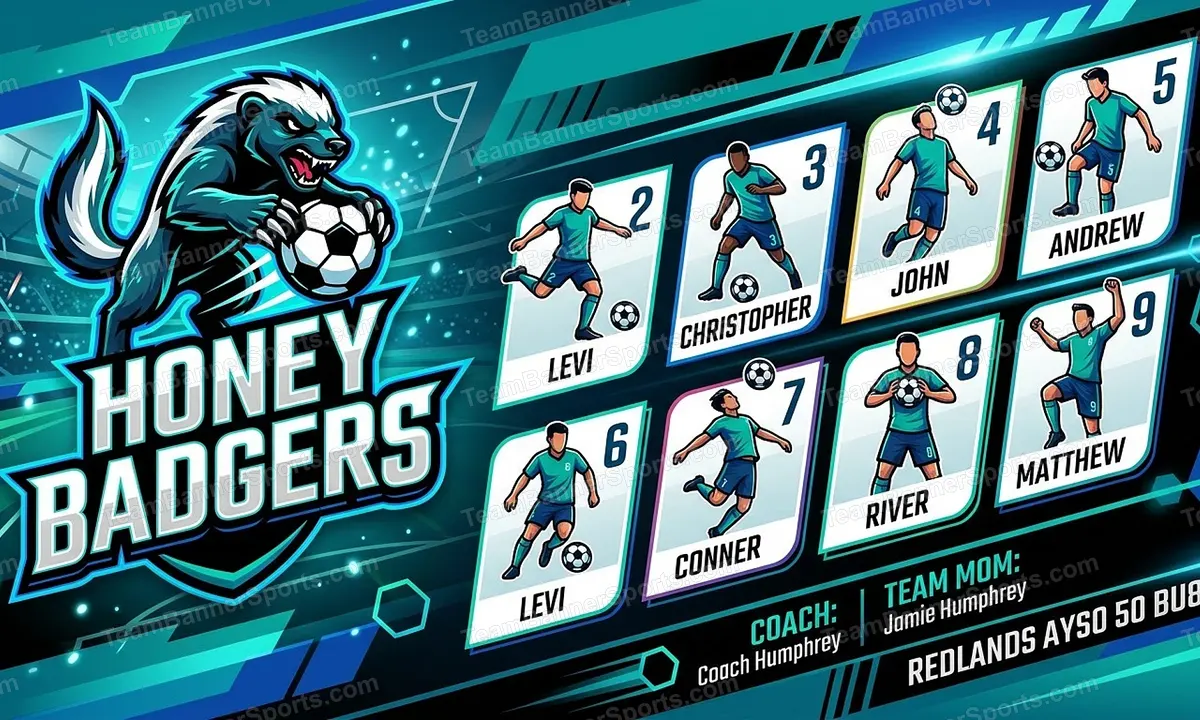 Honey Badgers soccer team banner created with AI