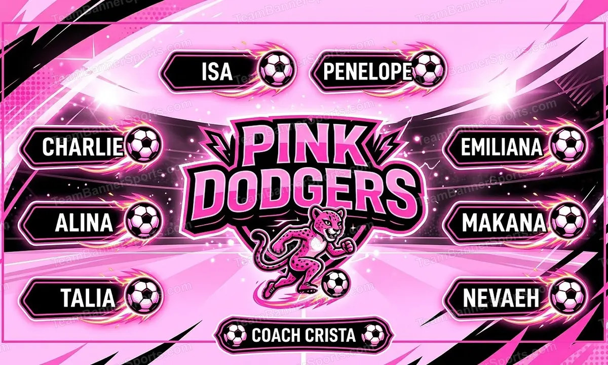 Pink dodgers soccer team banner created with AI