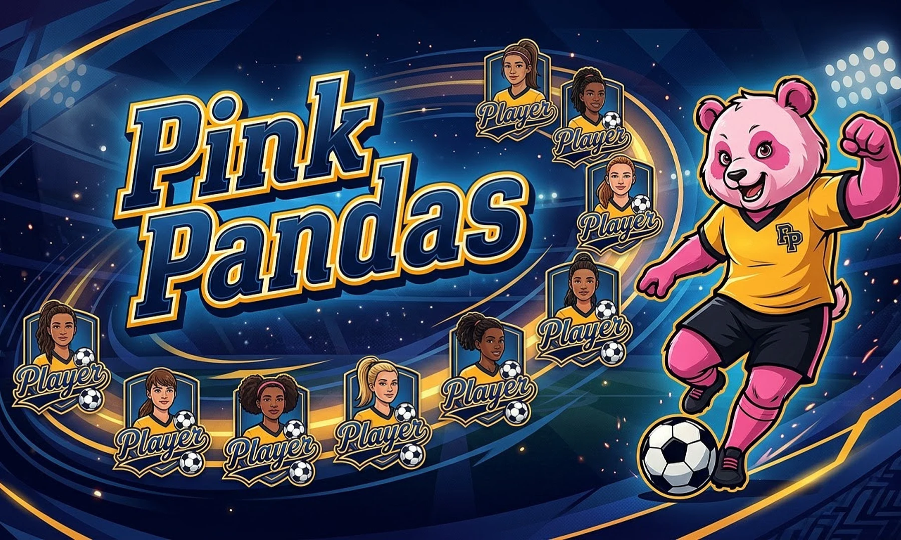 Pink Pandas soccer team banner created with AI