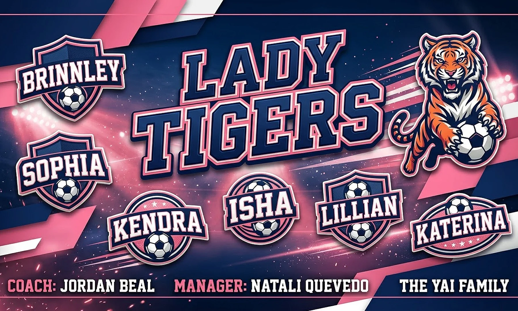 Lady Tigers soccer team banner created with AI