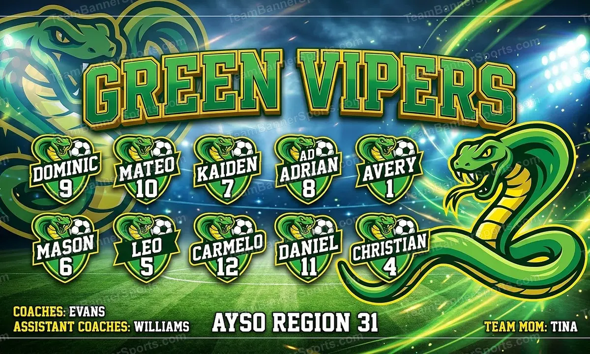Green Vipers soccer team banner created with AI