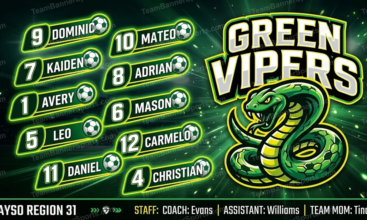 Green Vipers soccer team banner created with AI