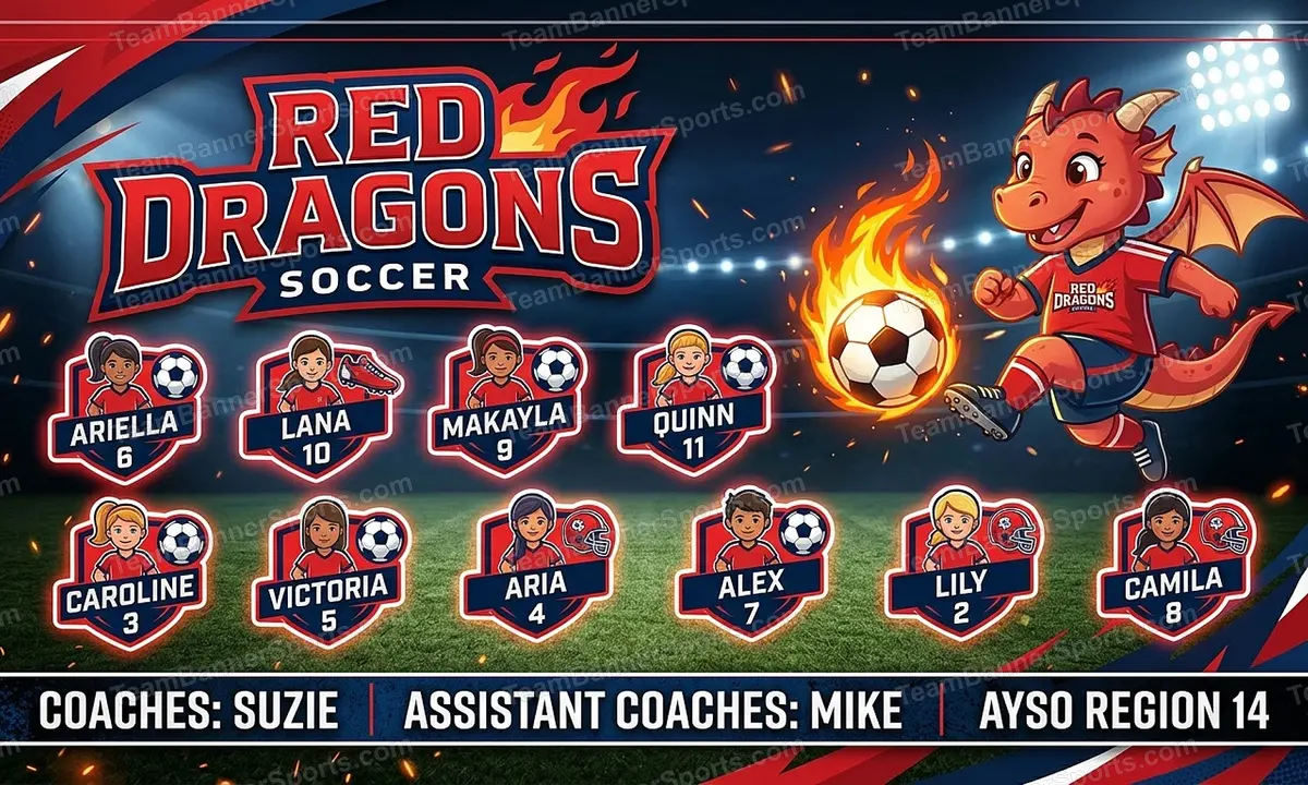 Red Dragons soccer team banner created with AI