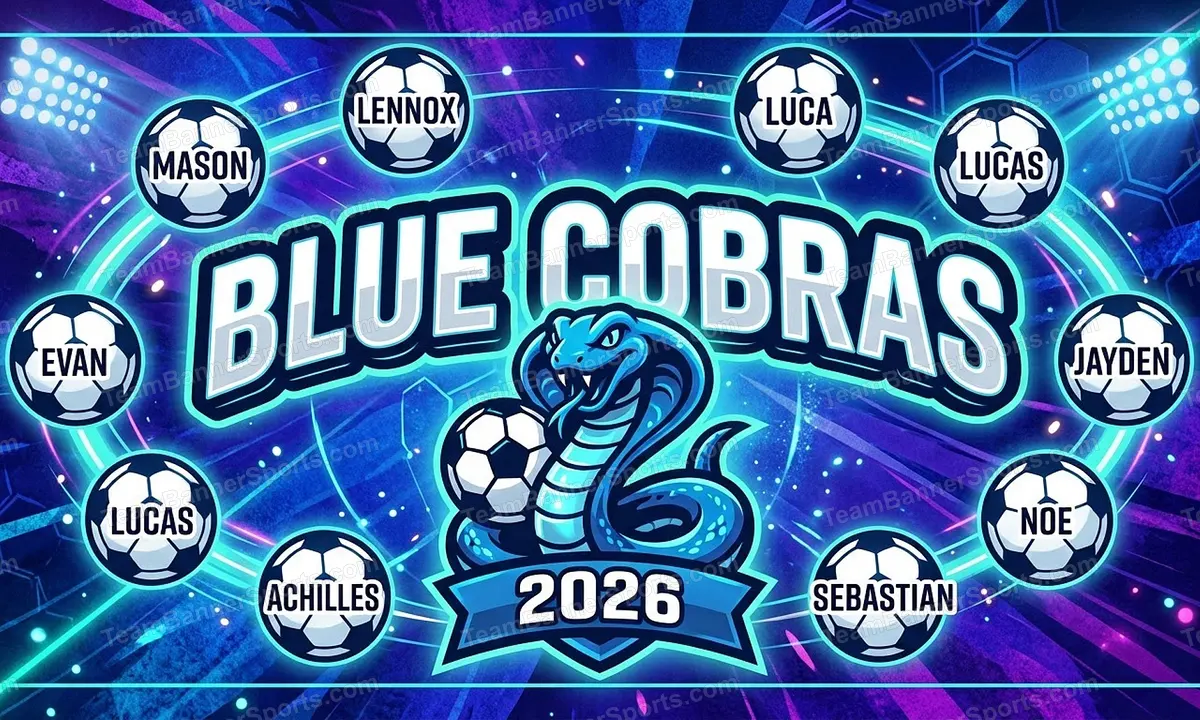 Blue Cobras soccer team banner created with AI