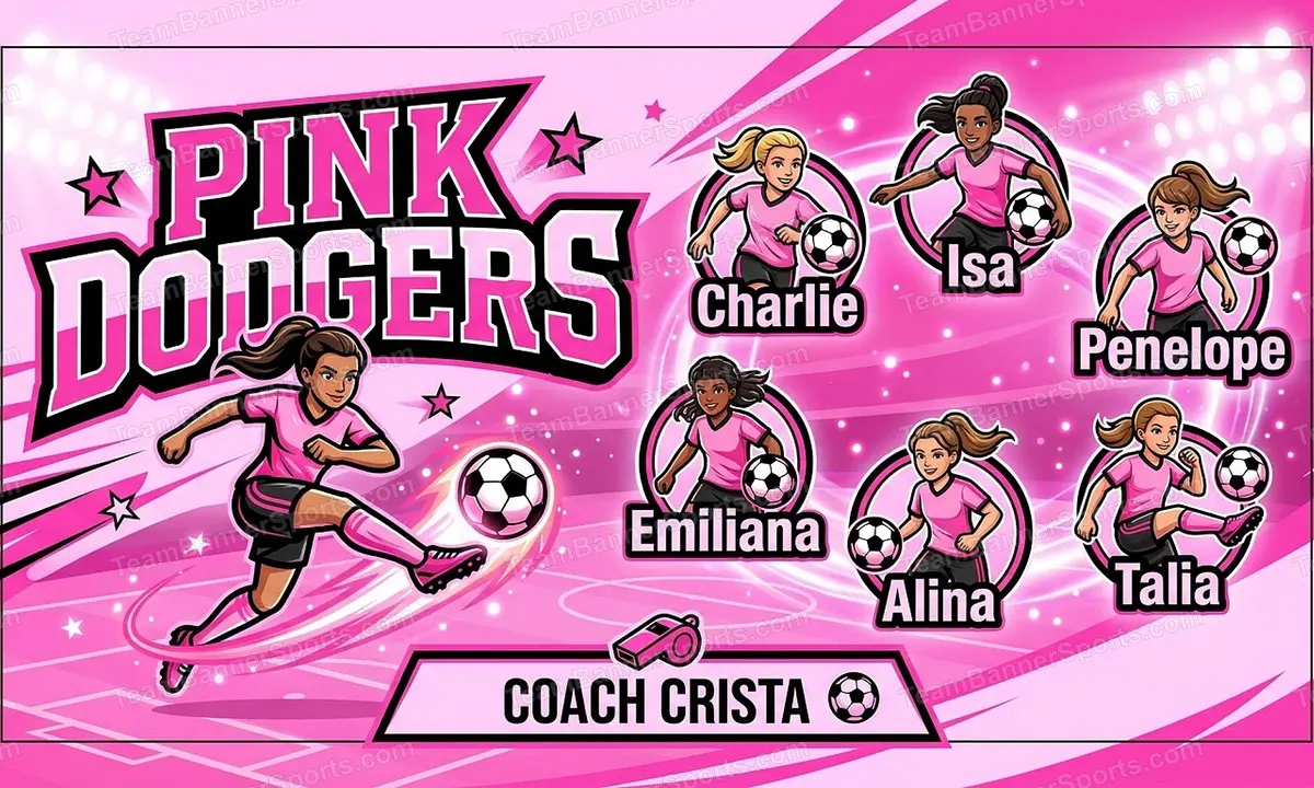 Pink Dodgers soccer team banner created with AI
