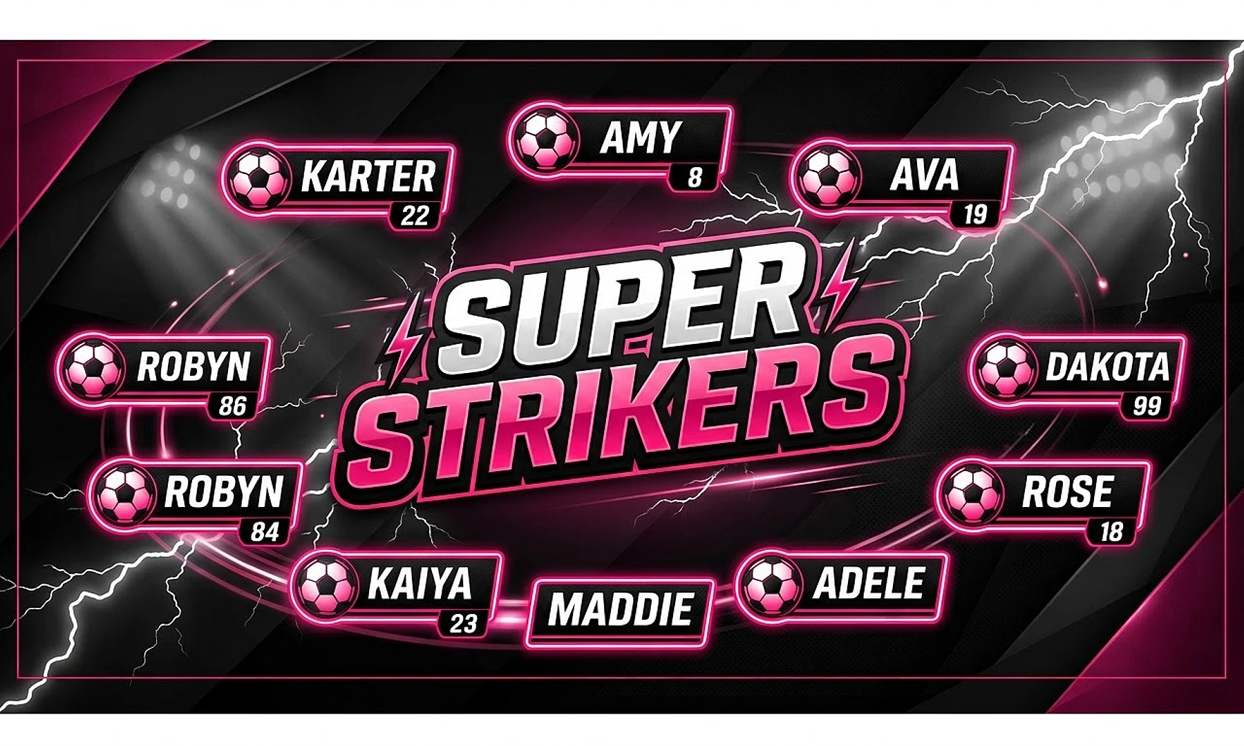 Super Strikers soccer team banner created with AI