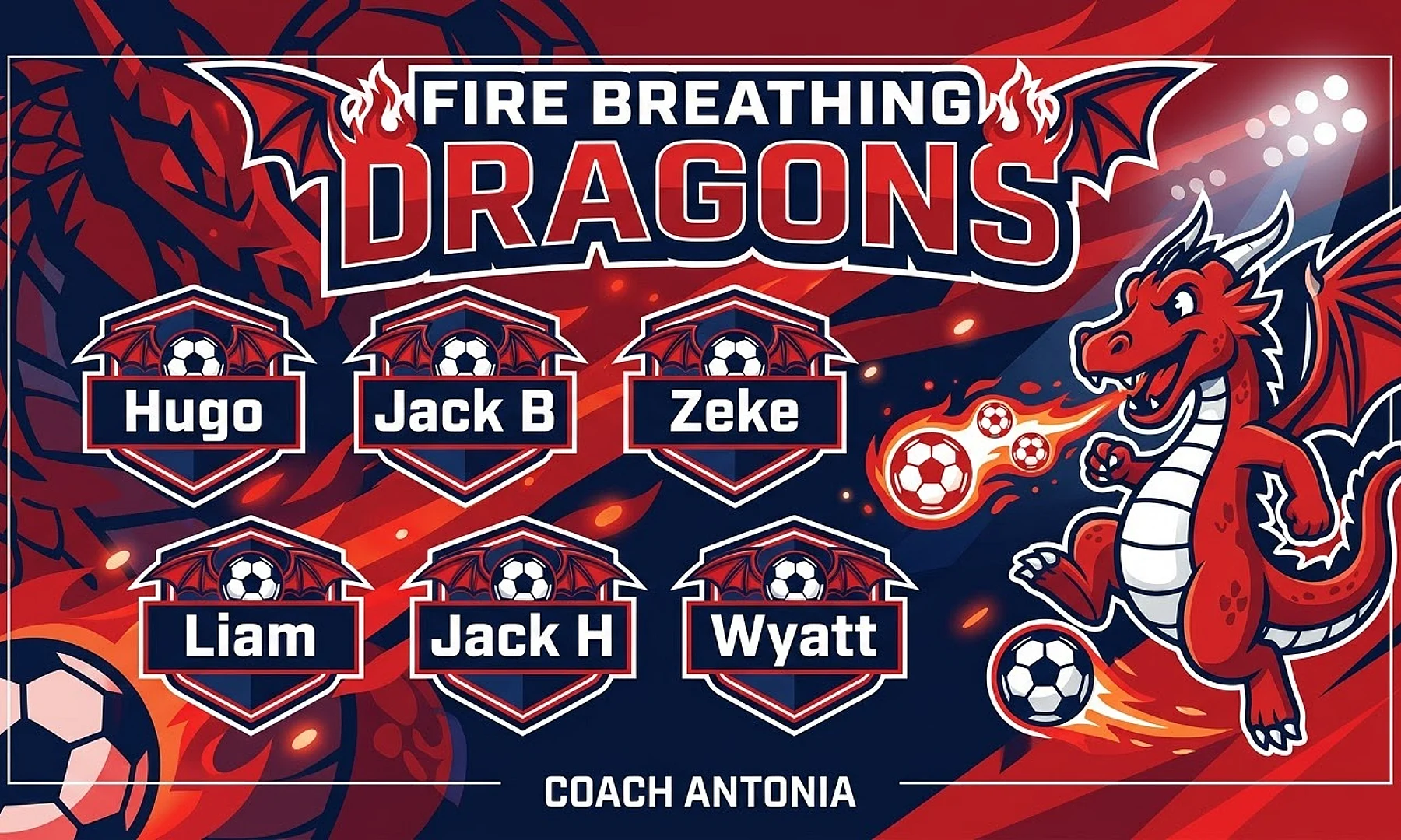 Fire breathing dragons Soccer AI image template
