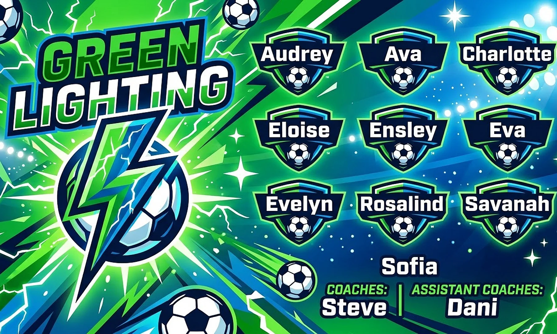 Green Lighting soccer team banner created with AI
