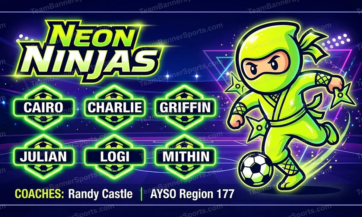 Neon Ninjas soccer team banner created with AI