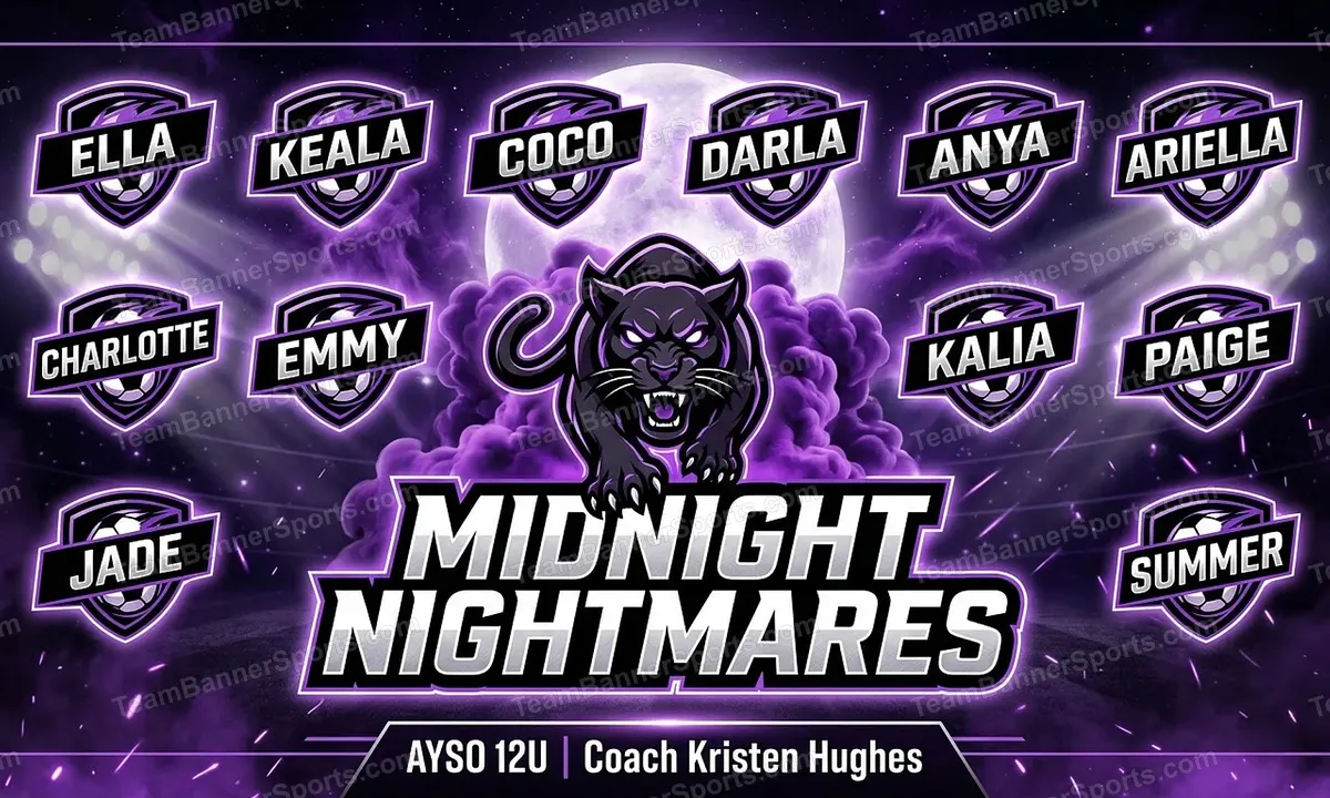 Midnight Nightmares soccer team banner created with AI