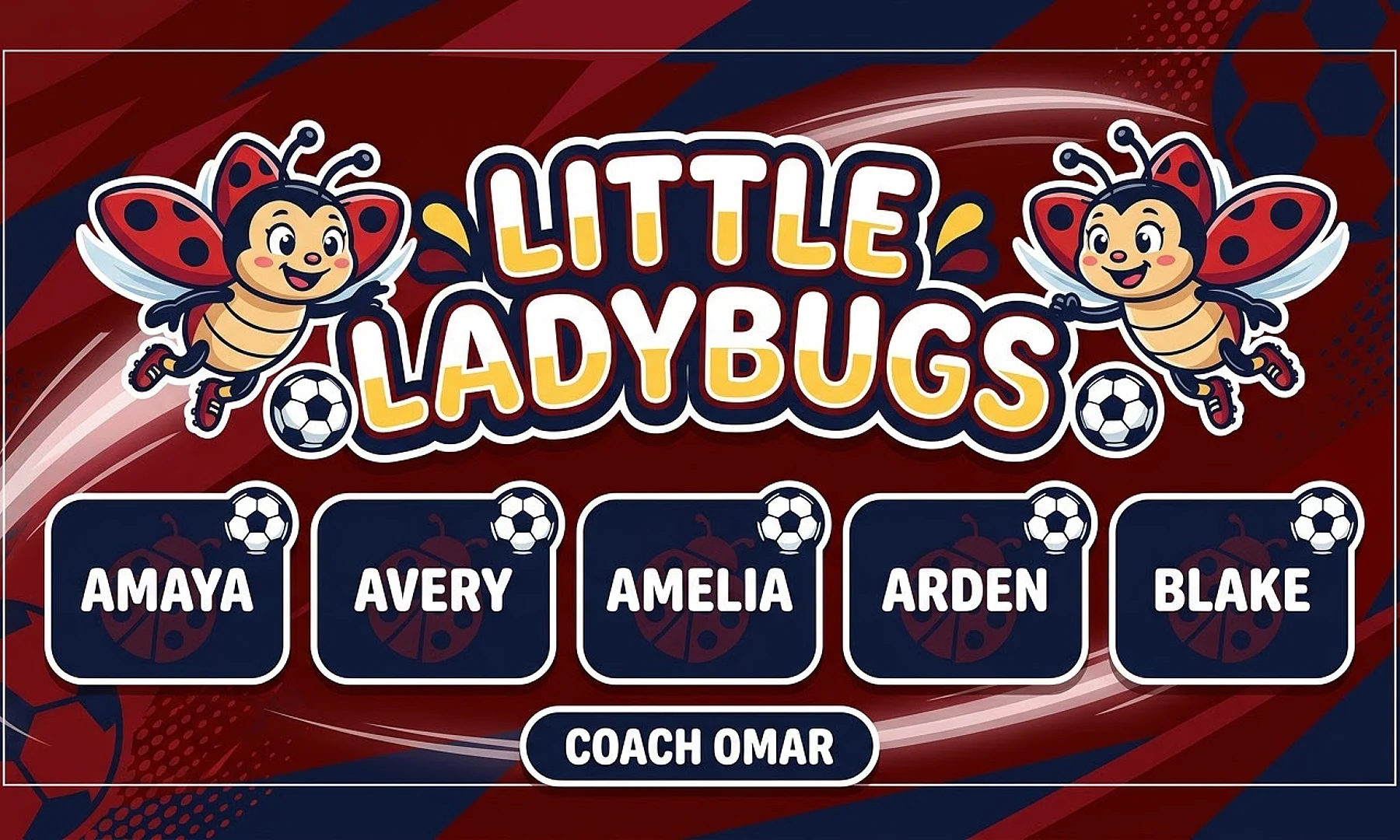 Little Ladybugs soccer team banner created with AI