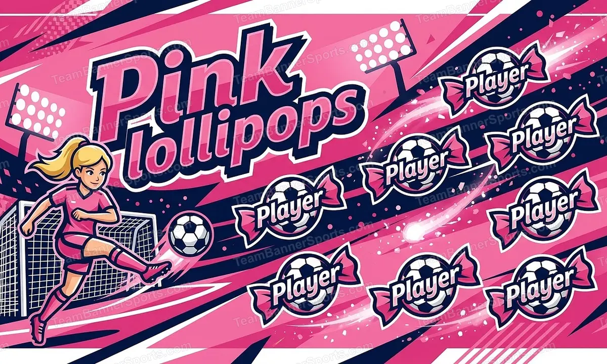 Pink lollipops soccer team banner created with AI