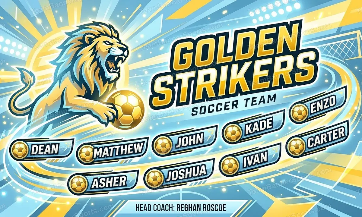 Golden Strikers soccer team banner created with AI