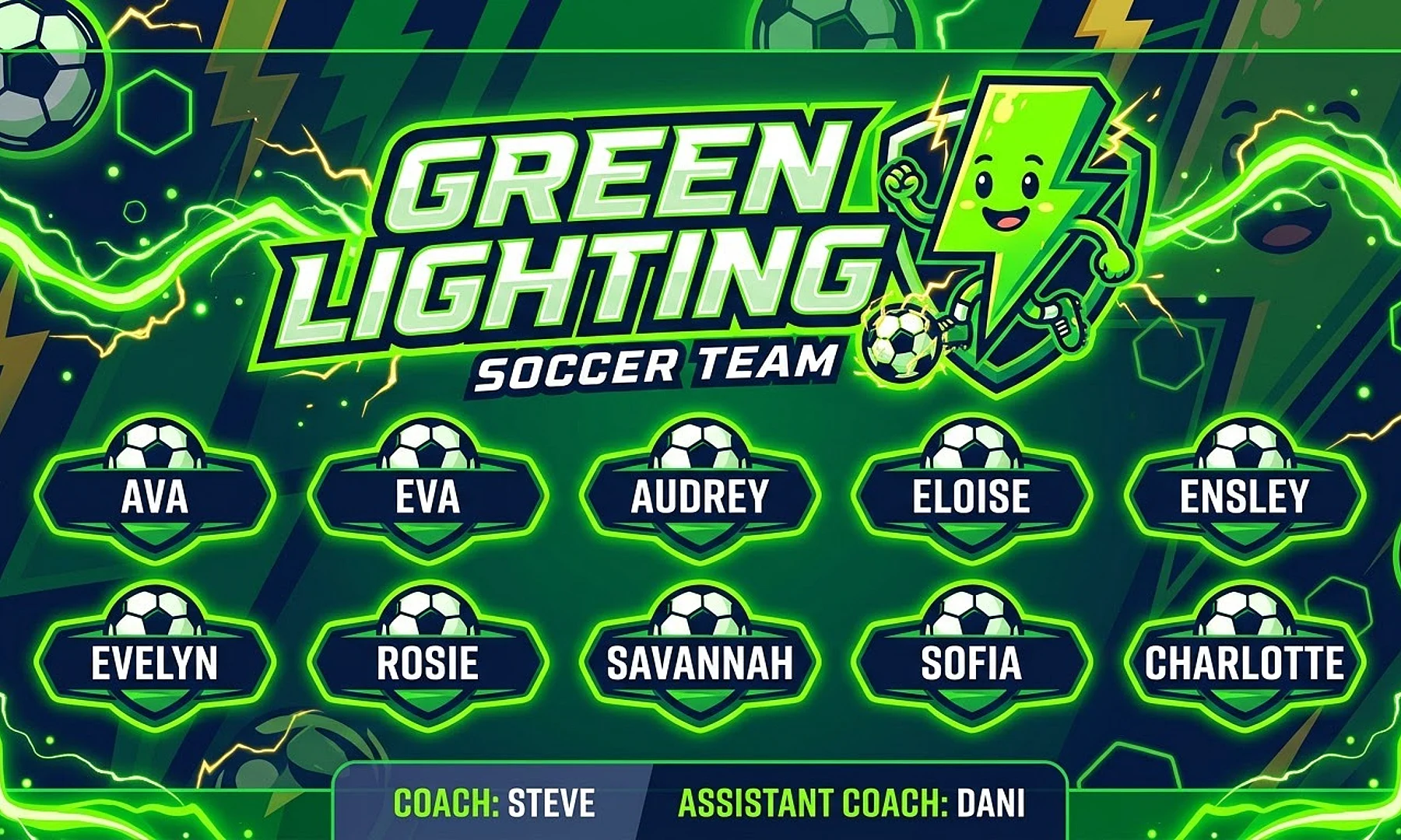 Green Lighting soccer team banner created with AI