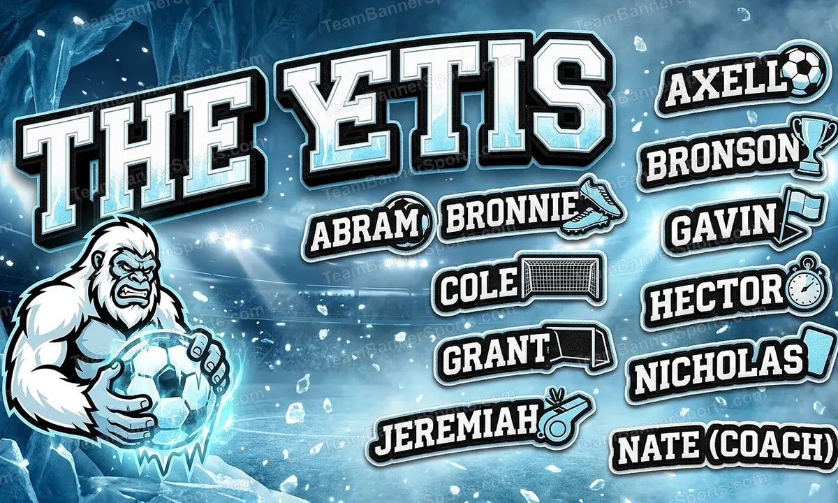 The Yetis soccer team banner created with AI