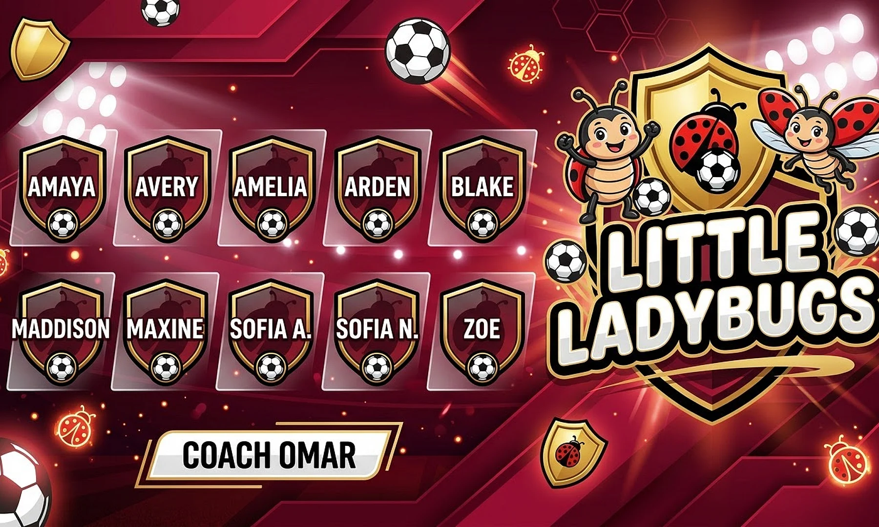 Little Ladybugs soccer team banner created with AI