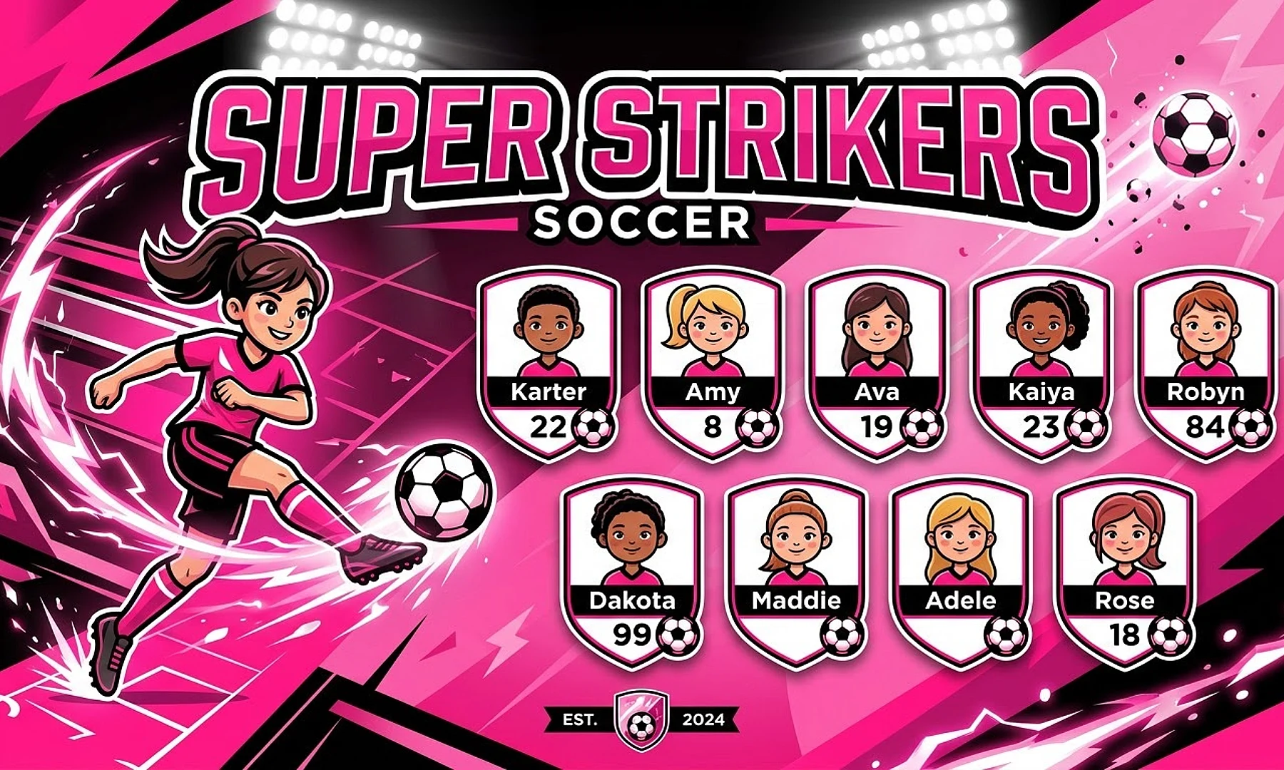 Super Strikers soccer team banner created with AI