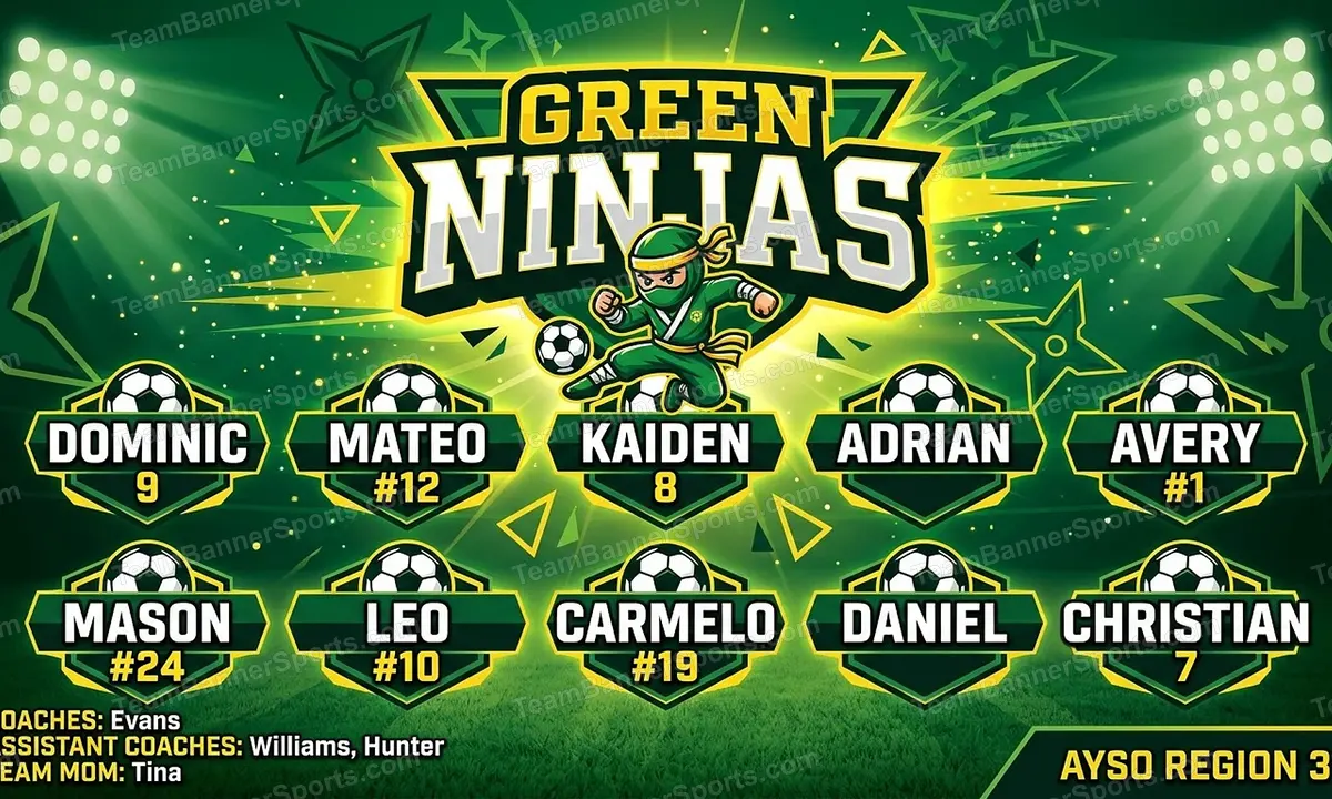 Green Ninjas soccer team banner created with AI