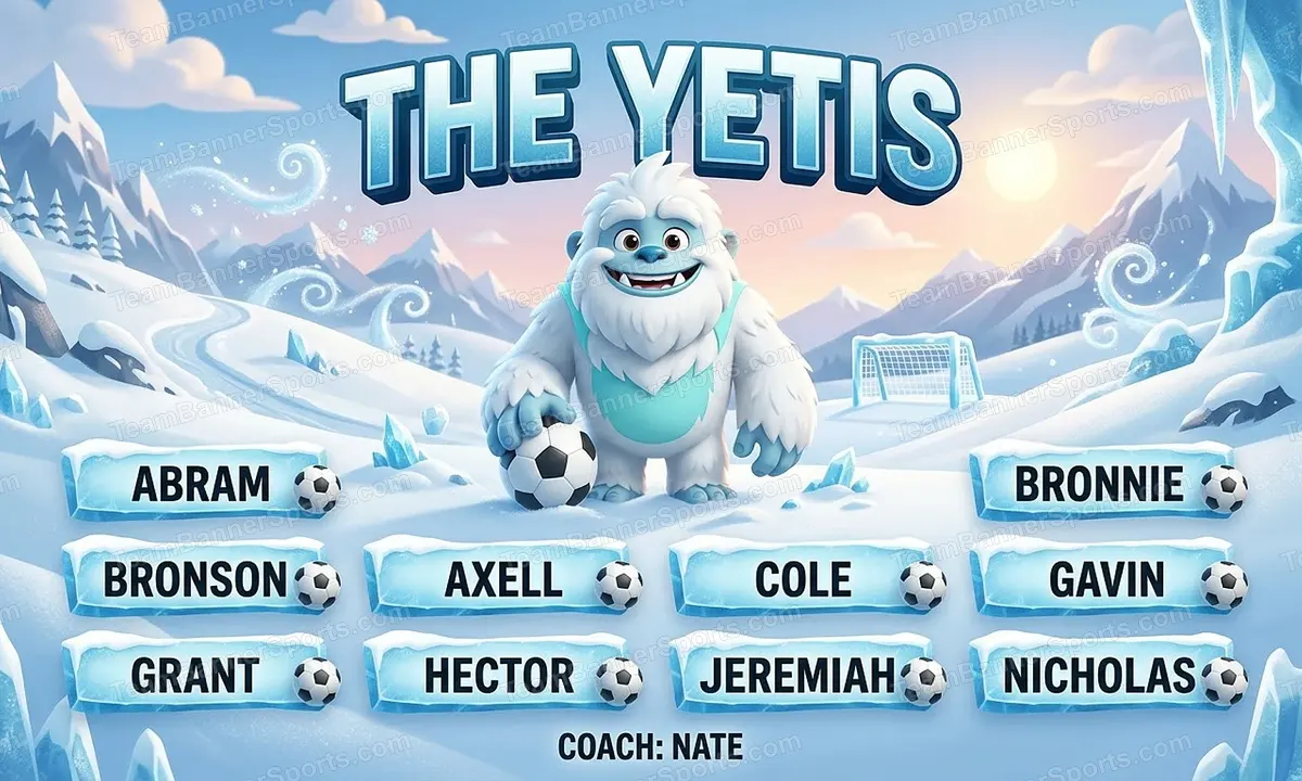The Yetis soccer team banner created with AI