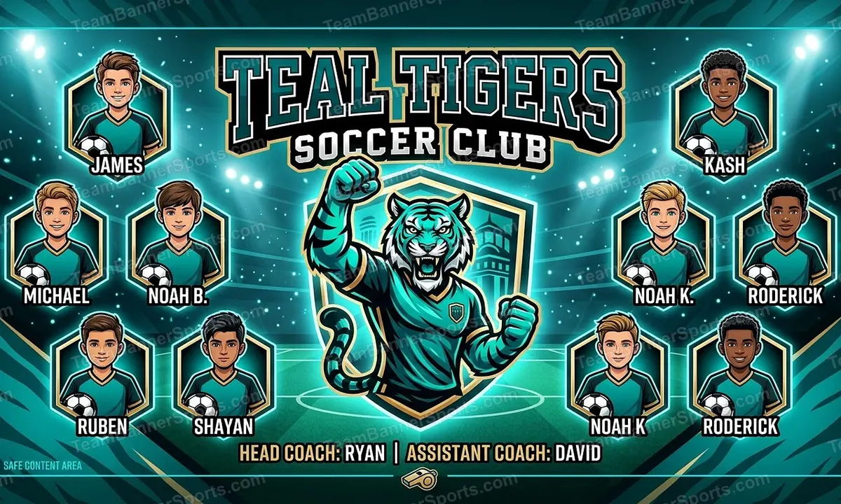 Teal Tigers soccer team banner created with AI