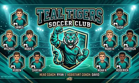 Teal Tigers Soccer AI image template