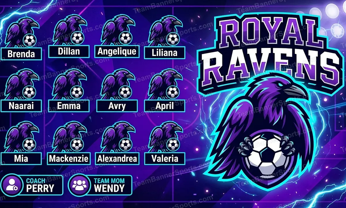 Royal Ravens soccer team banner created with AI