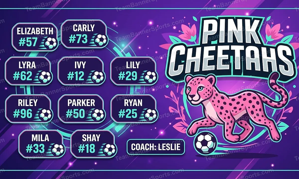 Pink Cheetahs soccer team banner created with AI