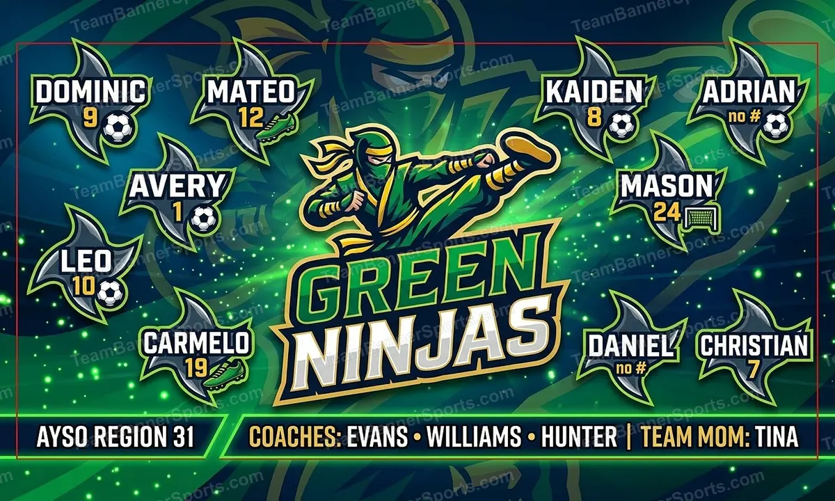 Green Ninjas soccer team banner created with AI