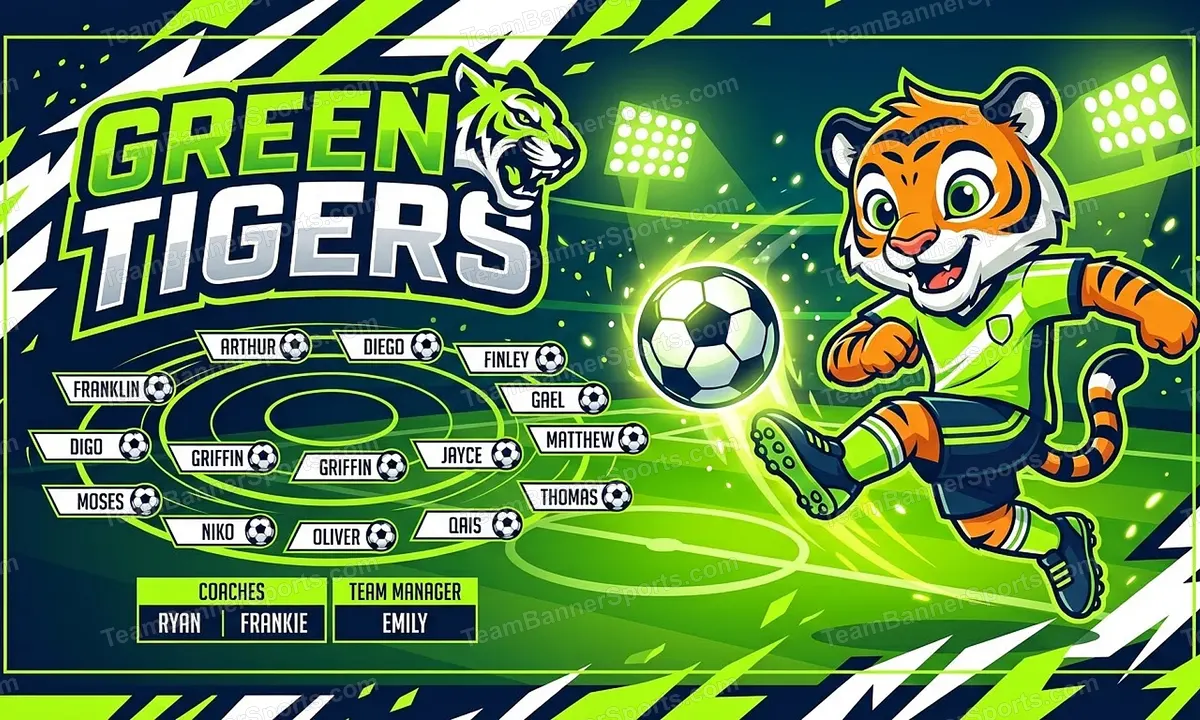 Green Tigers soccer team banner created with AI