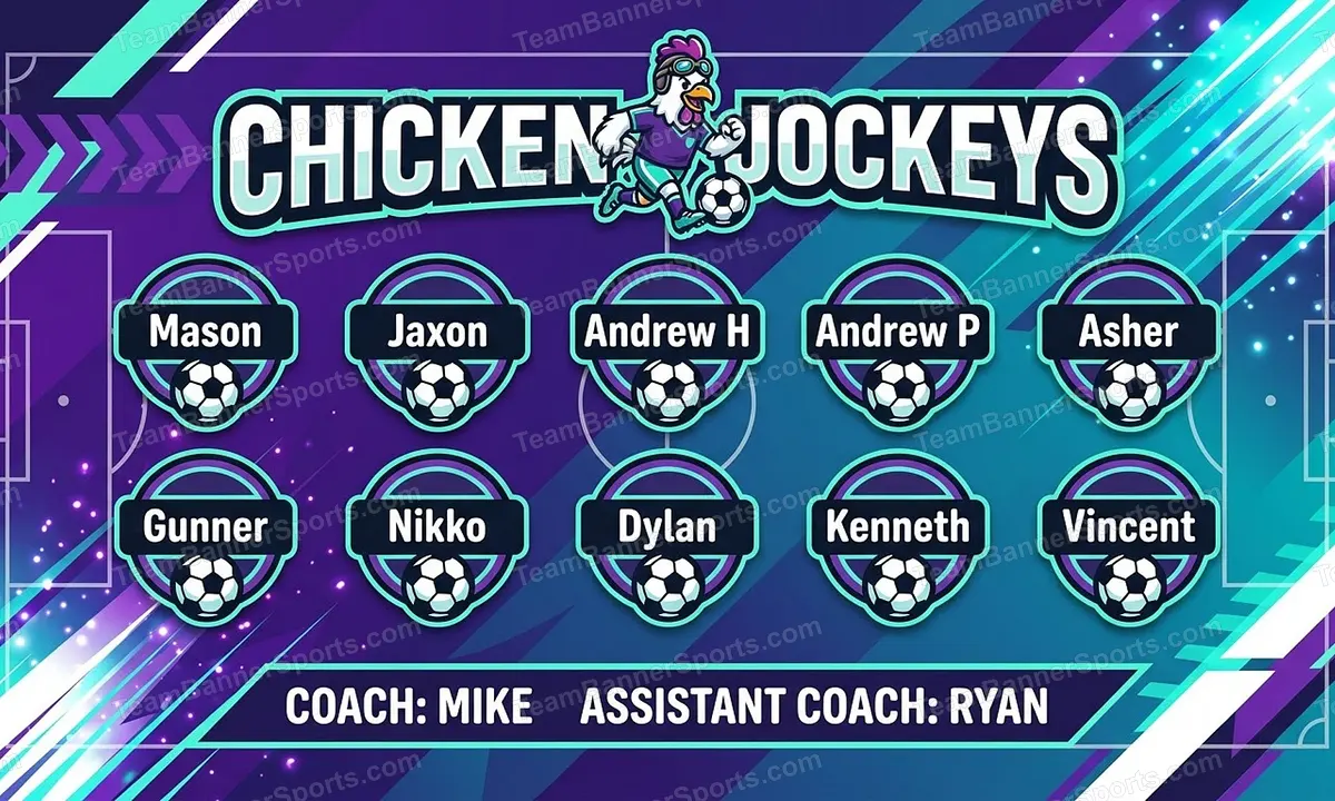 Chicken Jockeys soccer team banner created with AI