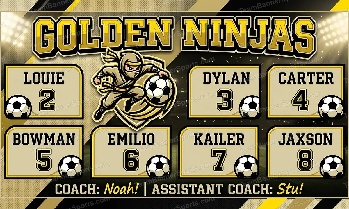Golden Ninjas soccer team banner created with AI