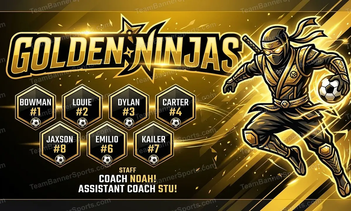 Golden Ninjas soccer team banner created with AI