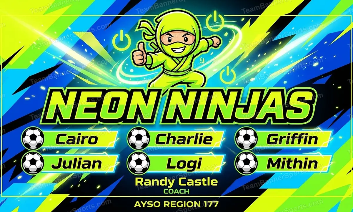 Neon Ninjas soccer team banner created with AI
