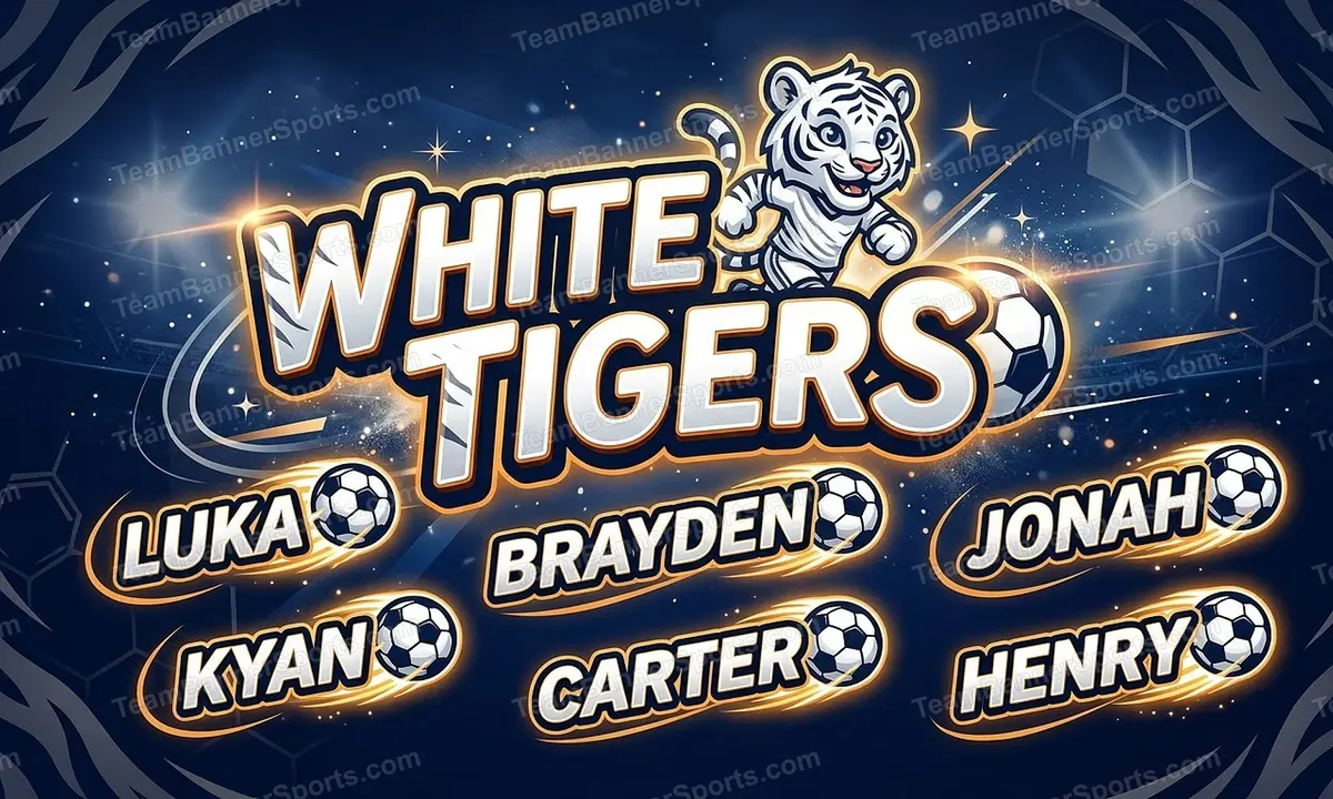 White Tigers soccer team banner created with AI