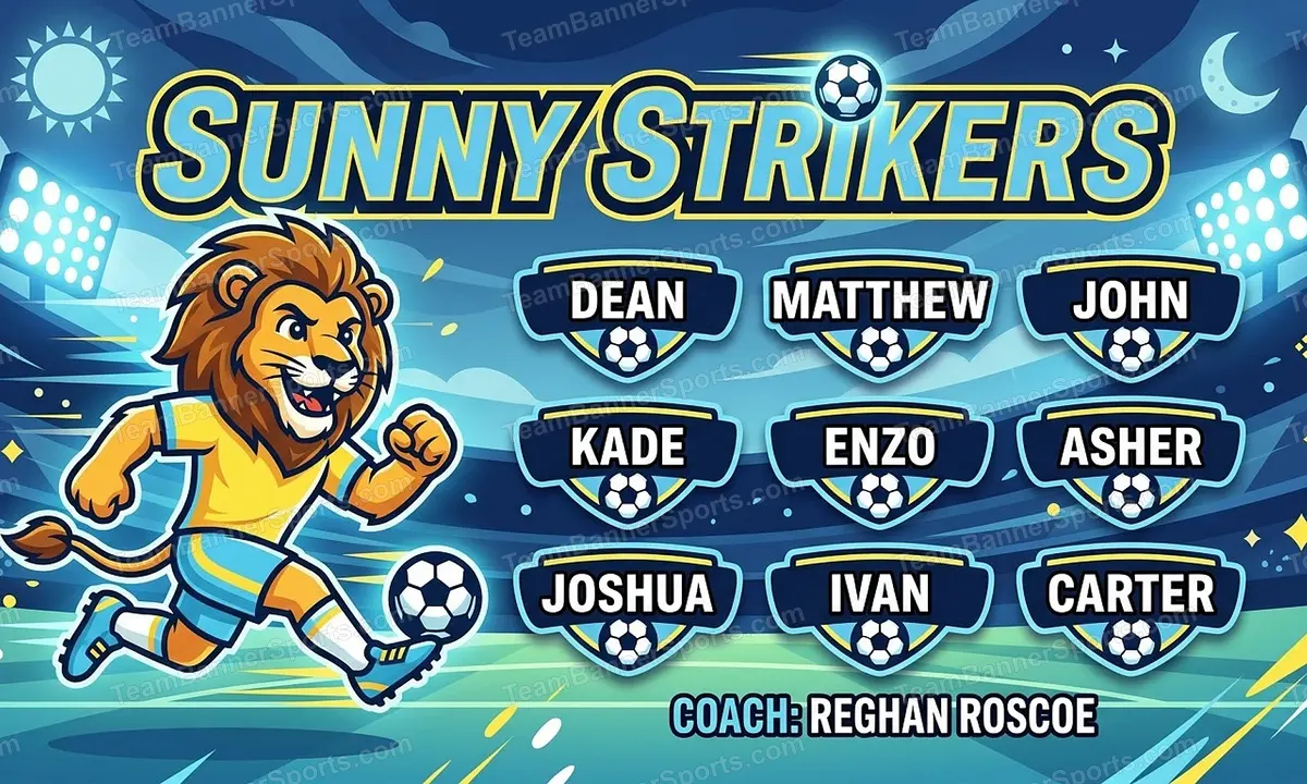 Sunny Strikers soccer team banner created with AI