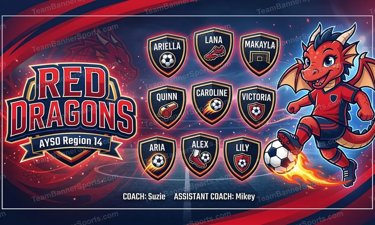Red Dragons soccer team banner created with AI