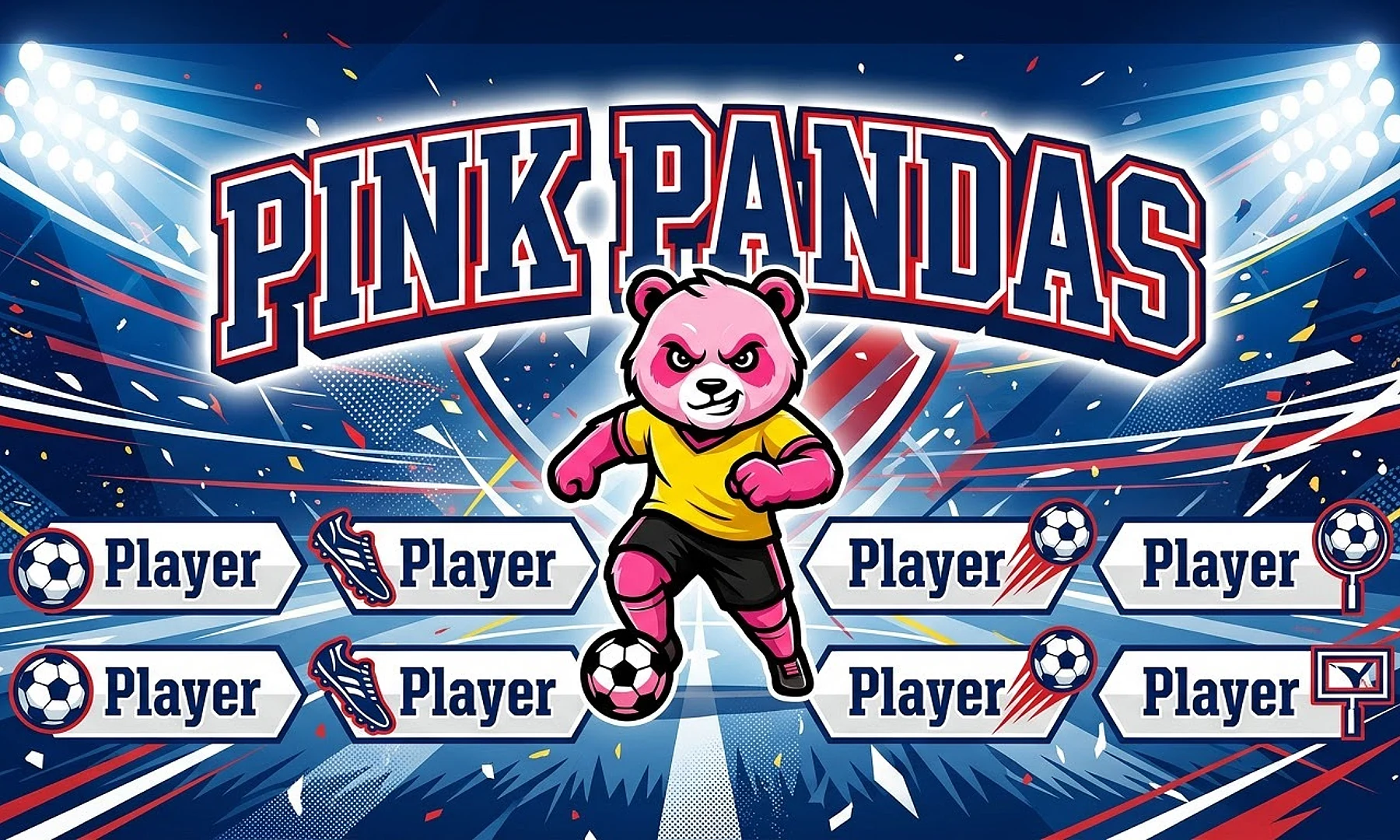 Pink Pandas soccer team banner created with AI