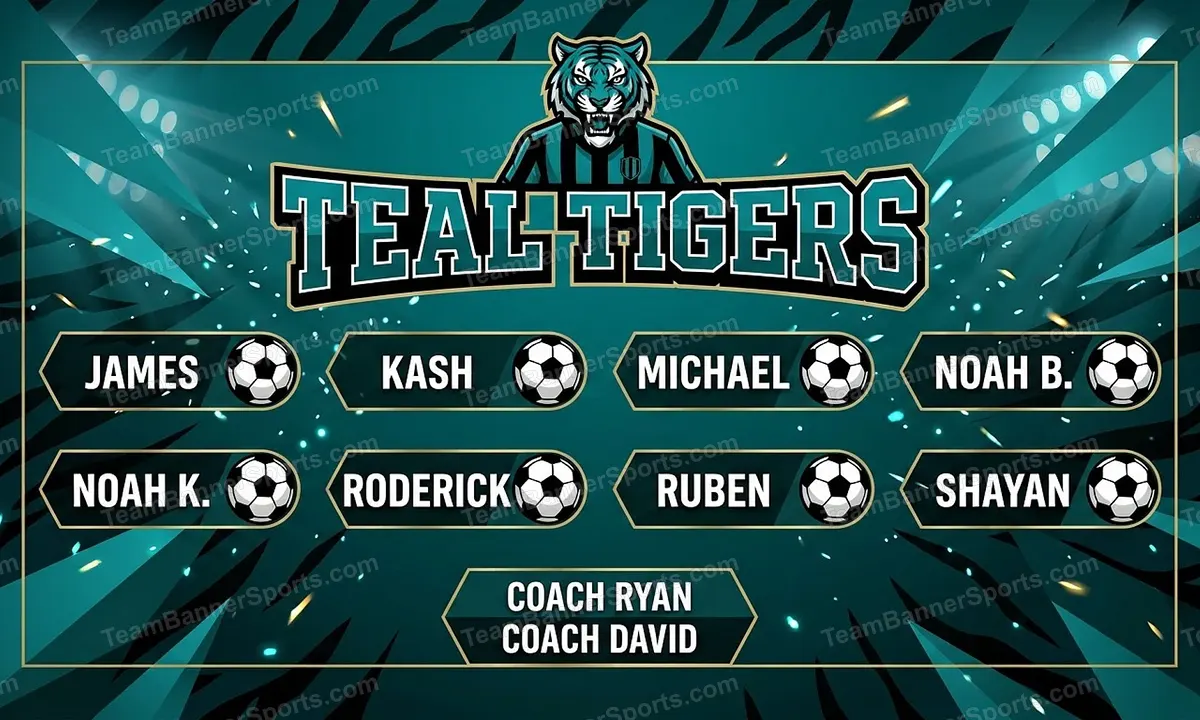 Teal Tigers soccer team banner created with AI