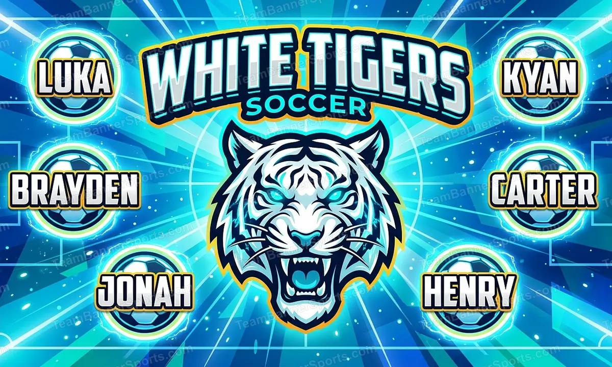 White Tigers soccer team banner created with AI