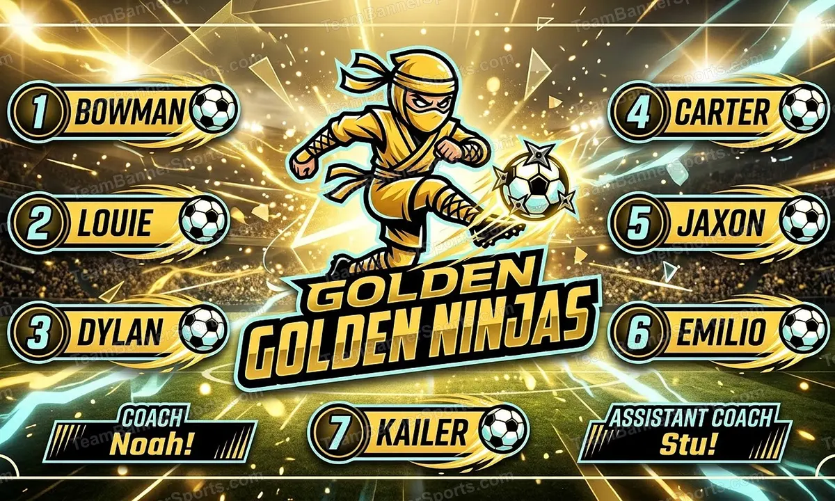 Golden Ninjas soccer team banner created with AI
