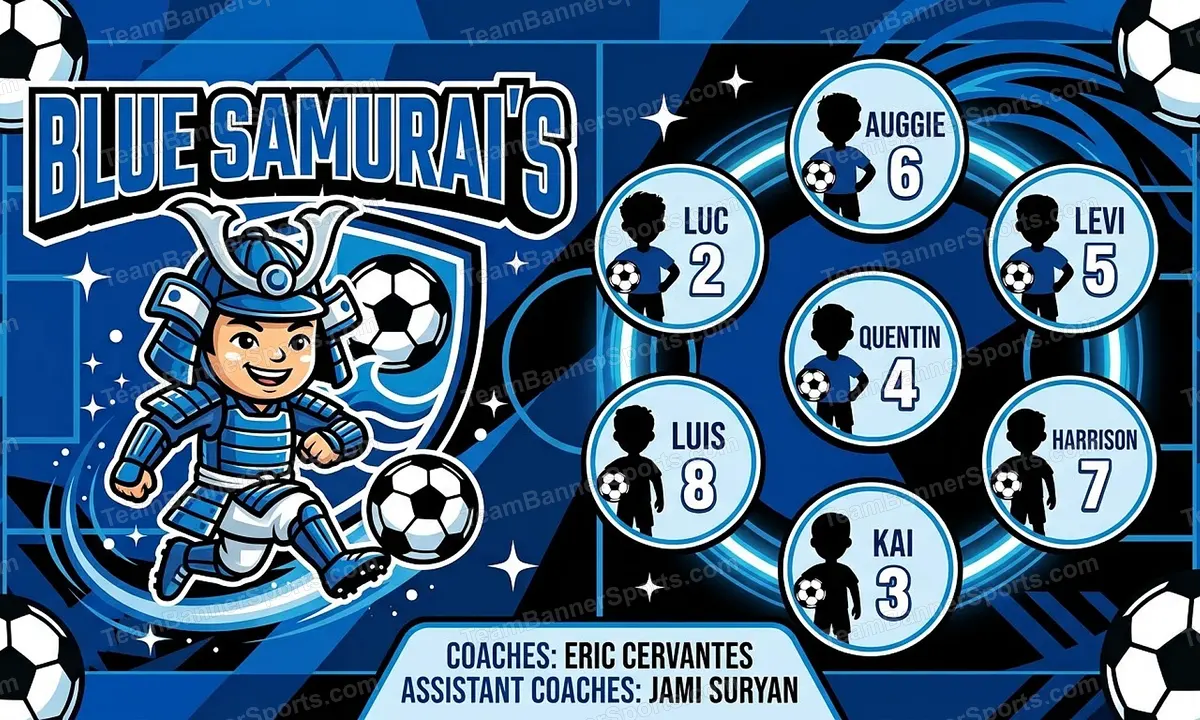 Blue Samurai’s soccer team banner created with AI