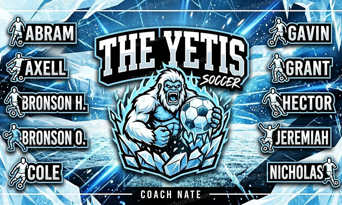 The Yetis soccer team banner created with AI