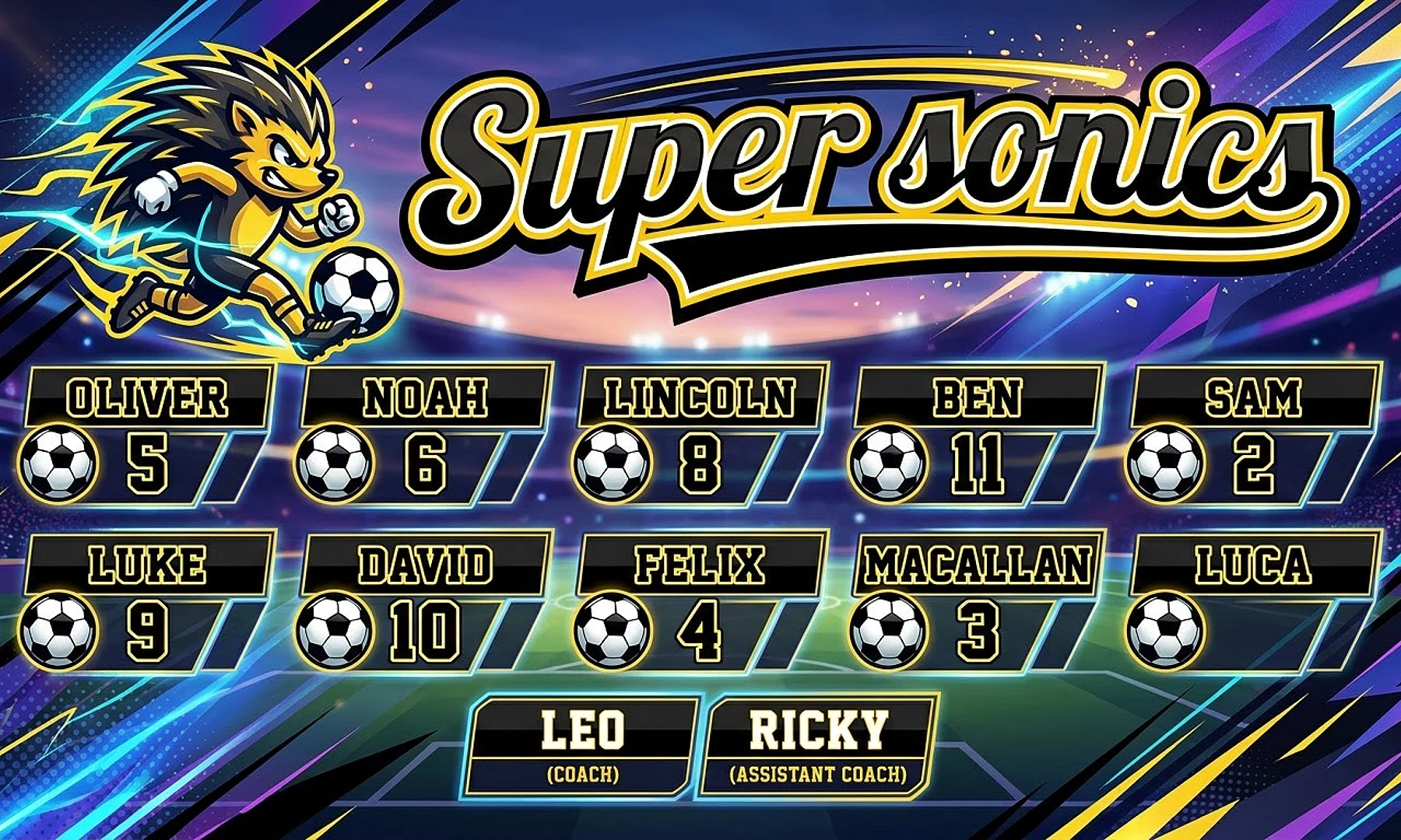 Super sonics soccer team banner created with AI