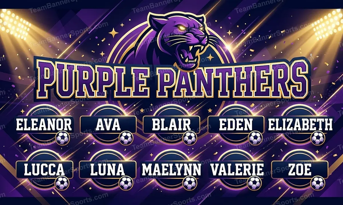 Purple Panthers soccer team banner created with AI