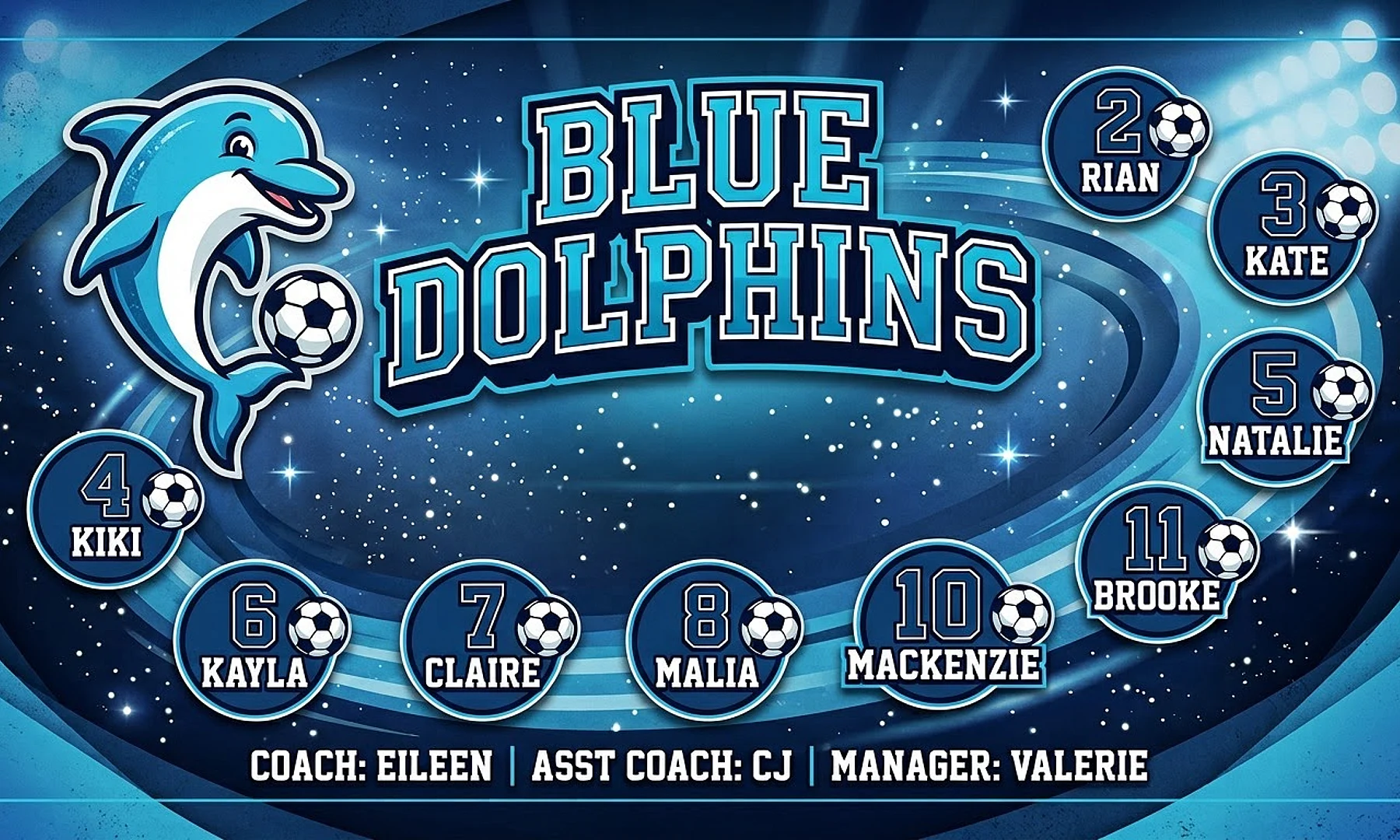Blue Dolphins soccer team banner created with AI