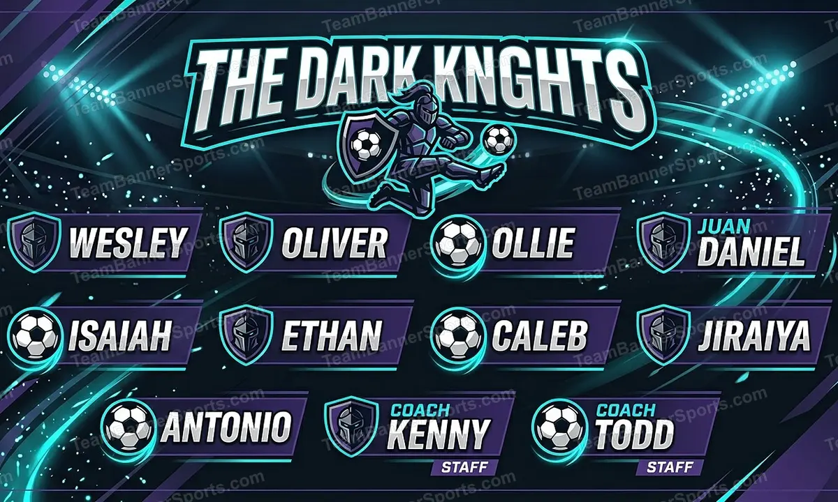 The Dark Knights soccer team banner created with AI