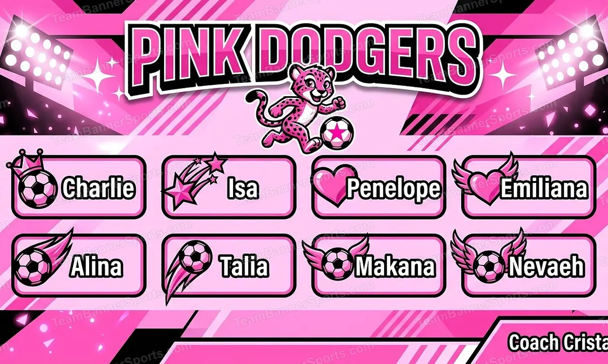 Pink dodgers soccer team banner created with AI